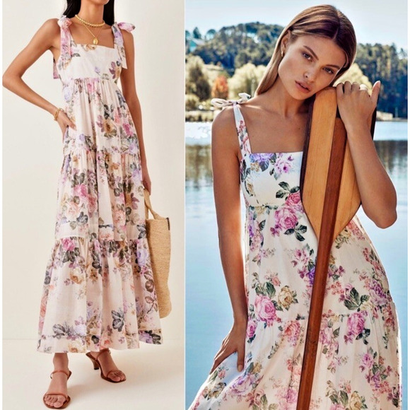 House Of Harlow Floral Maxi Dress Size Small Linen Blend Pink Cottagecore Resort - Picture 1 of 15